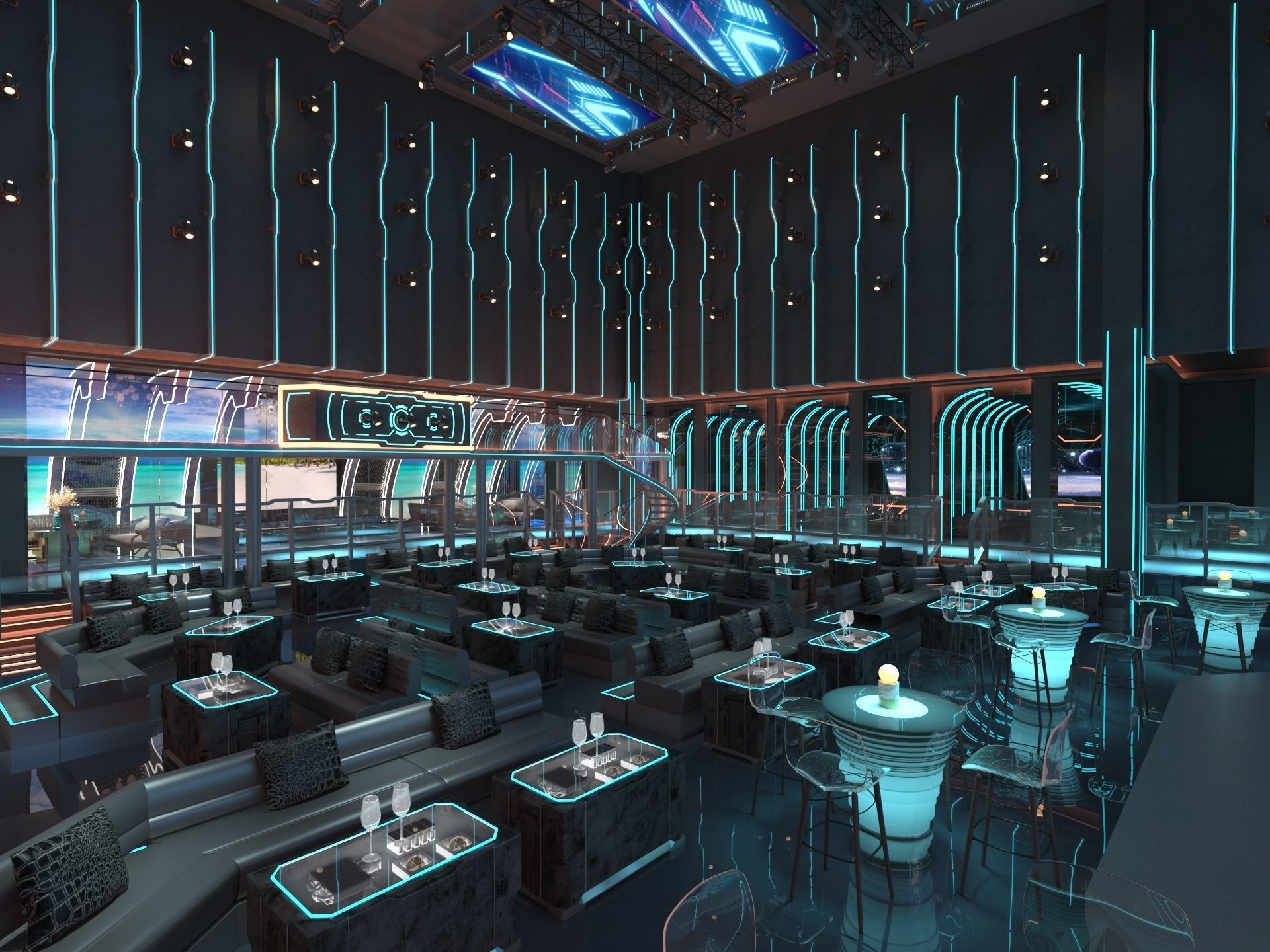 Bar 1 futuristic restaurant interior design 3D model | CGTrader