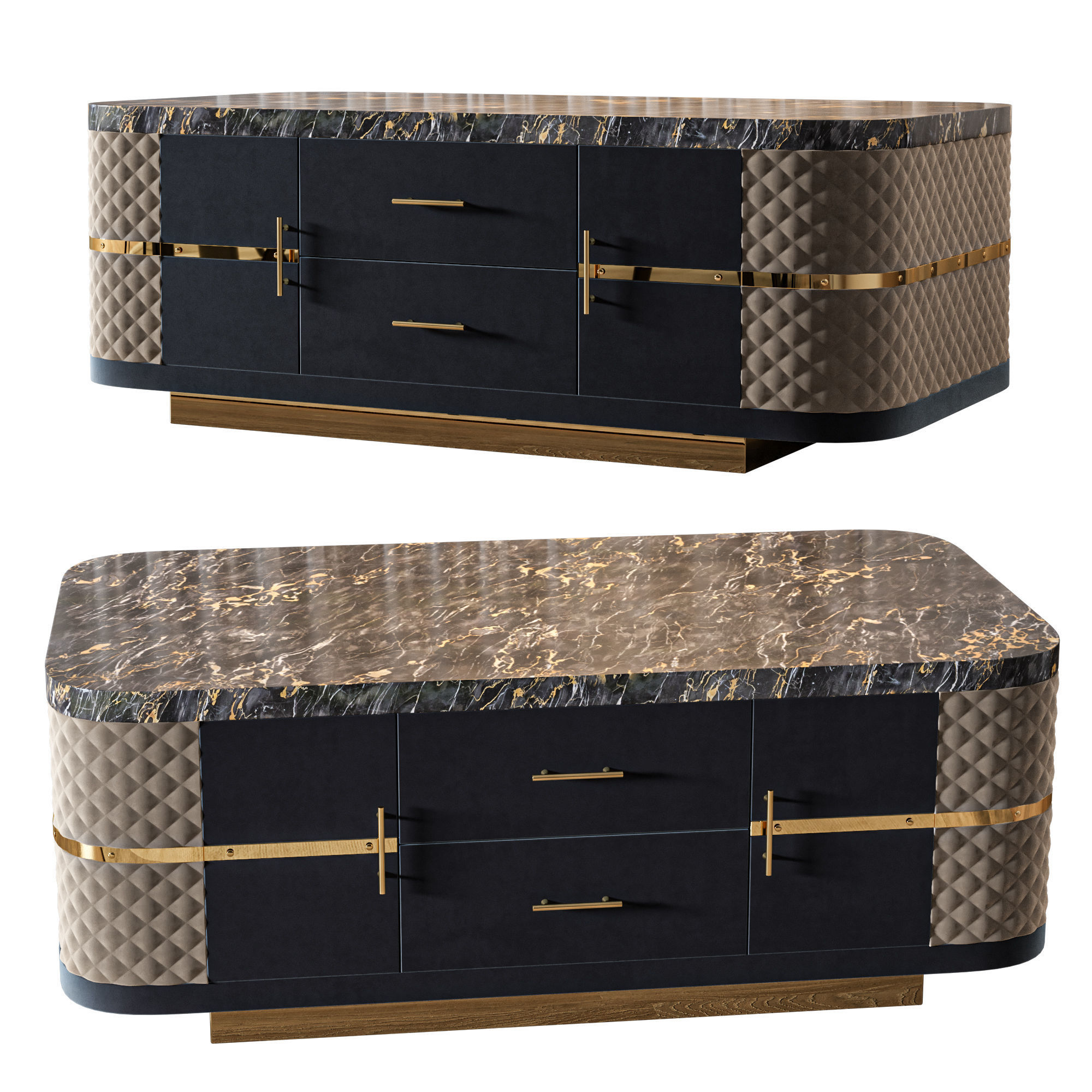 Modern Marble Coffee Table with Storage in Black 3D model CGTrader