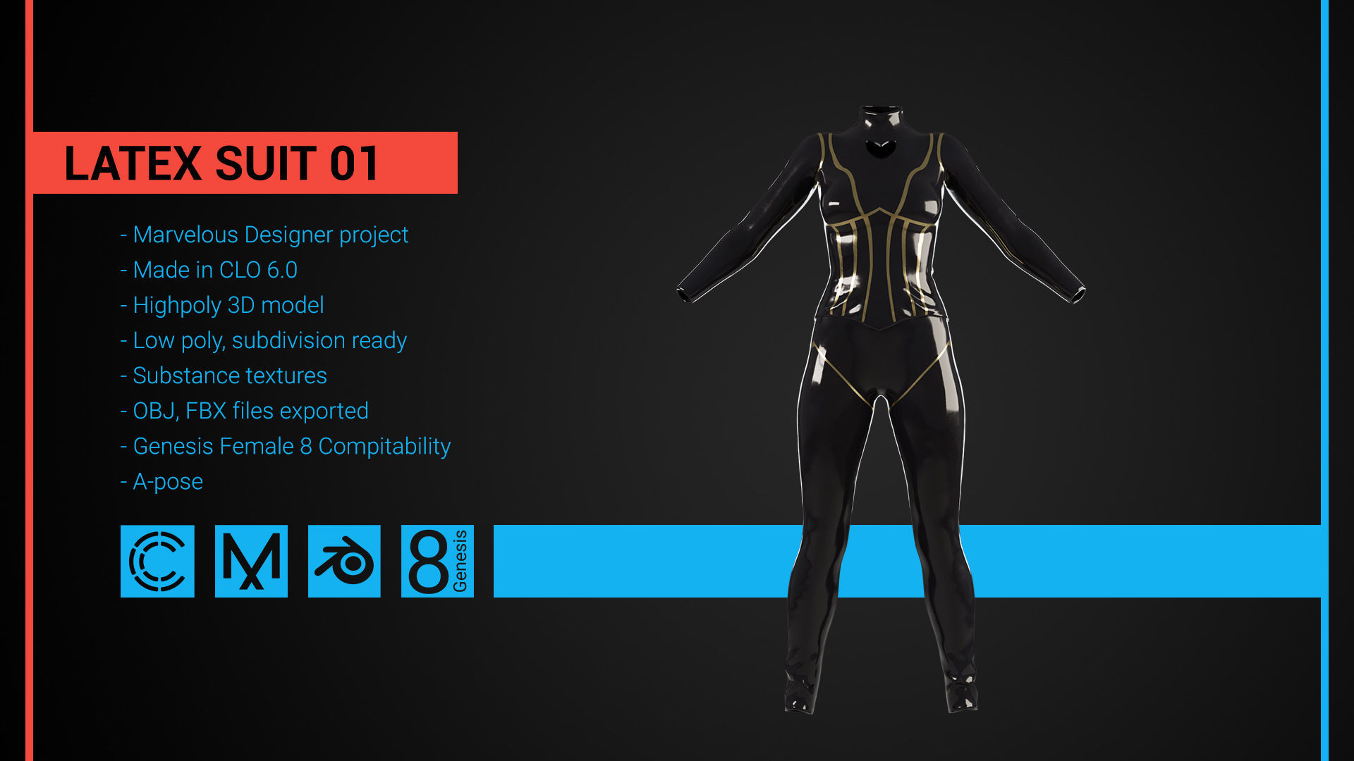 3D model Latex suit 01 Marvelous Designer CLO project VR / AR / low ...