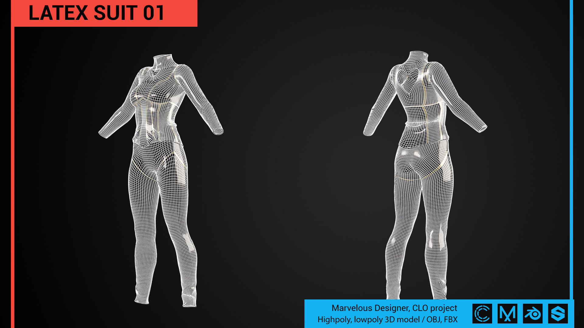 3D model Latex suit 01 Marvelous Designer CLO project VR / AR / low ...