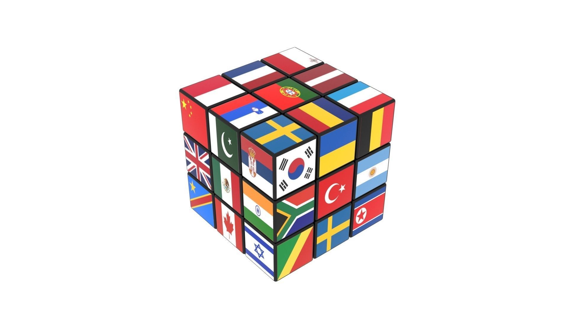 Rubiks Cube With Flags 3D model CGTrader