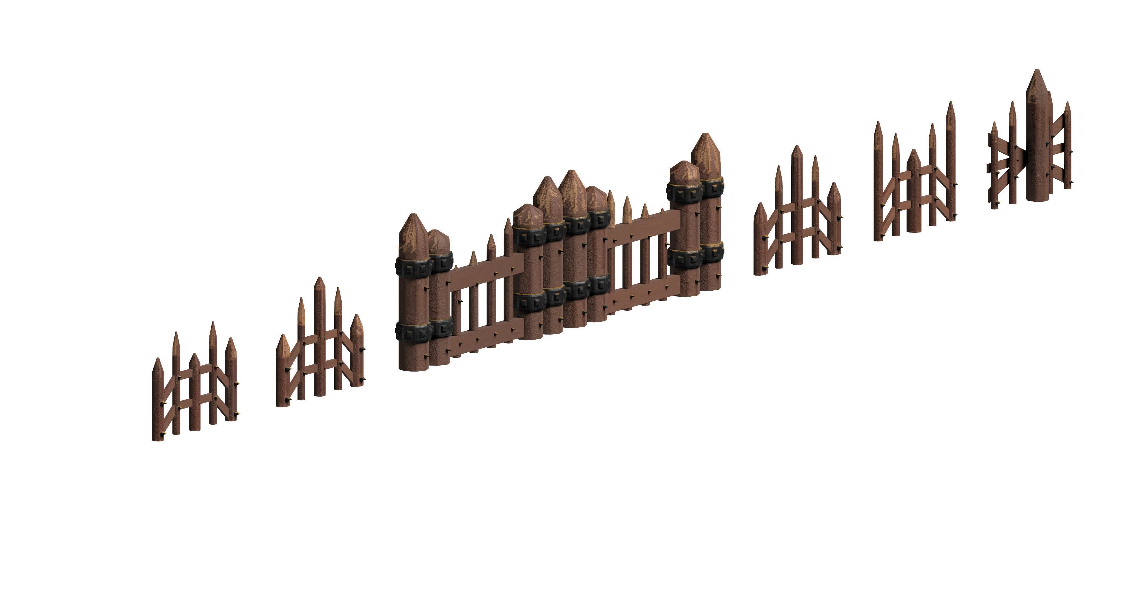 3D model Wooden picket fences game asset VR / AR / lowpoly CGTrader