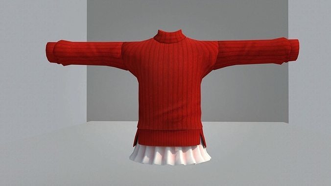 Thick vertical stripes red sweater 3D model