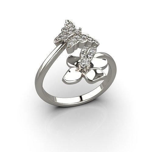 Butterfly and flower ring 3D model 3D printable CGTrader