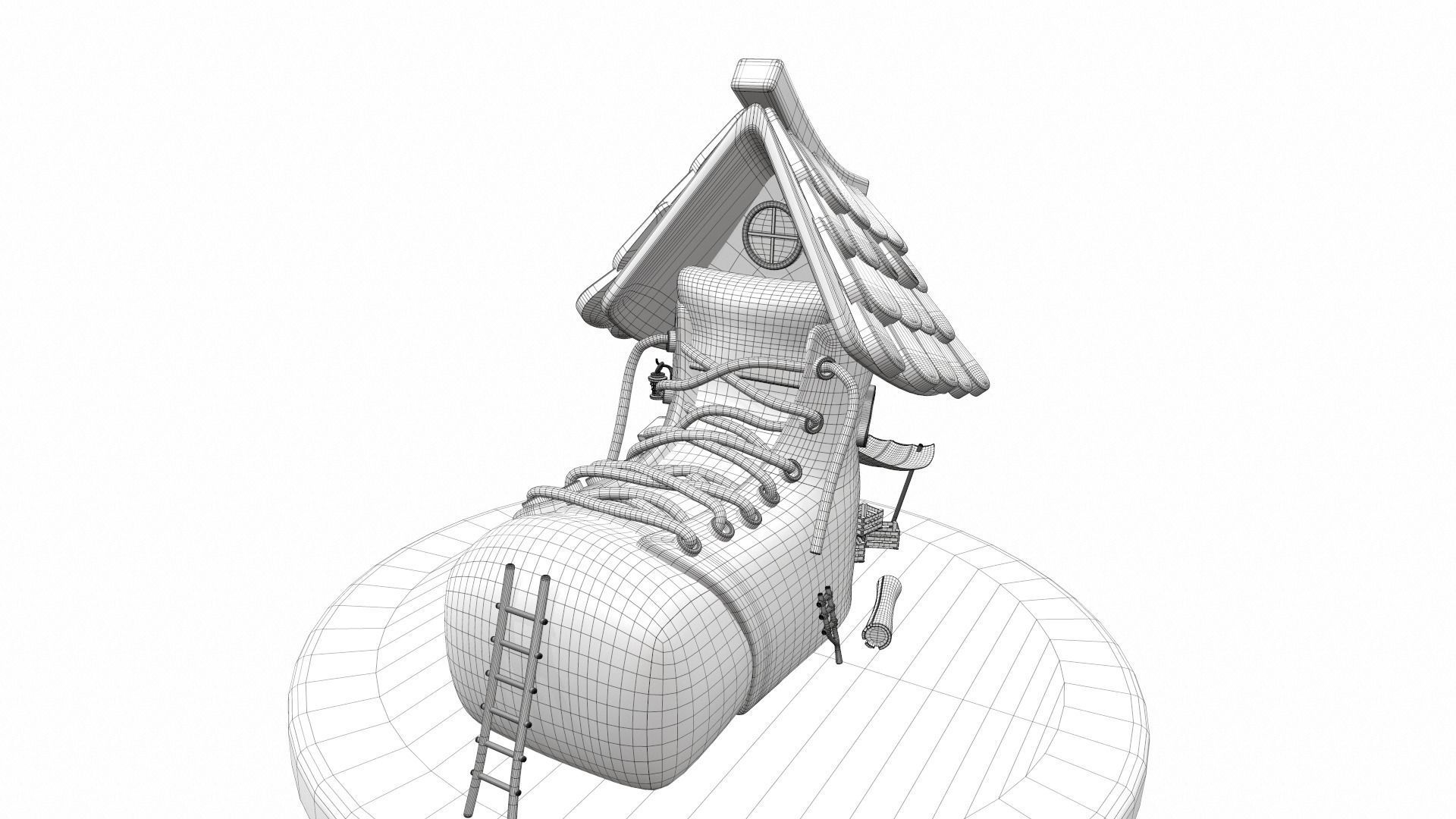 Cartoon boot house and props 3D model CGTrader