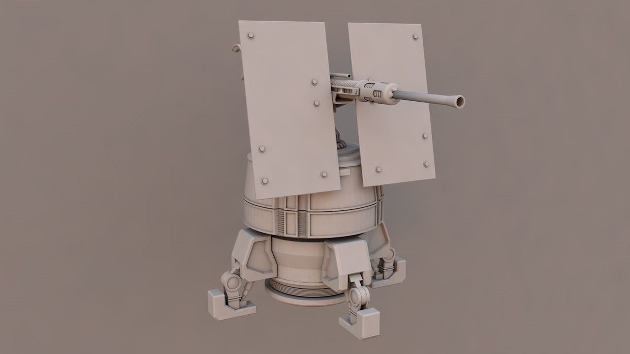 Turret machine gun high poly 3D model 3D model CGTrader