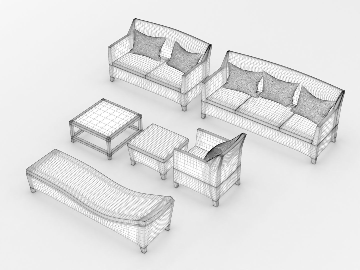 Dedon Barcelona Furniture Set 3D model CGTrader
