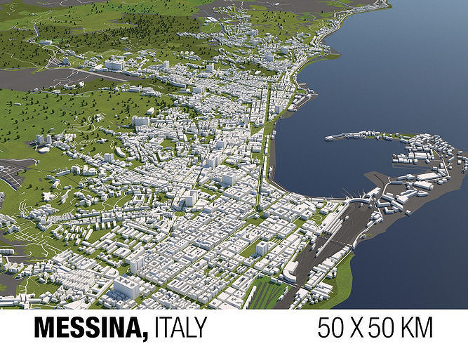 Messina Italy 50x50km City Map 3D Model 3D model CGTrader