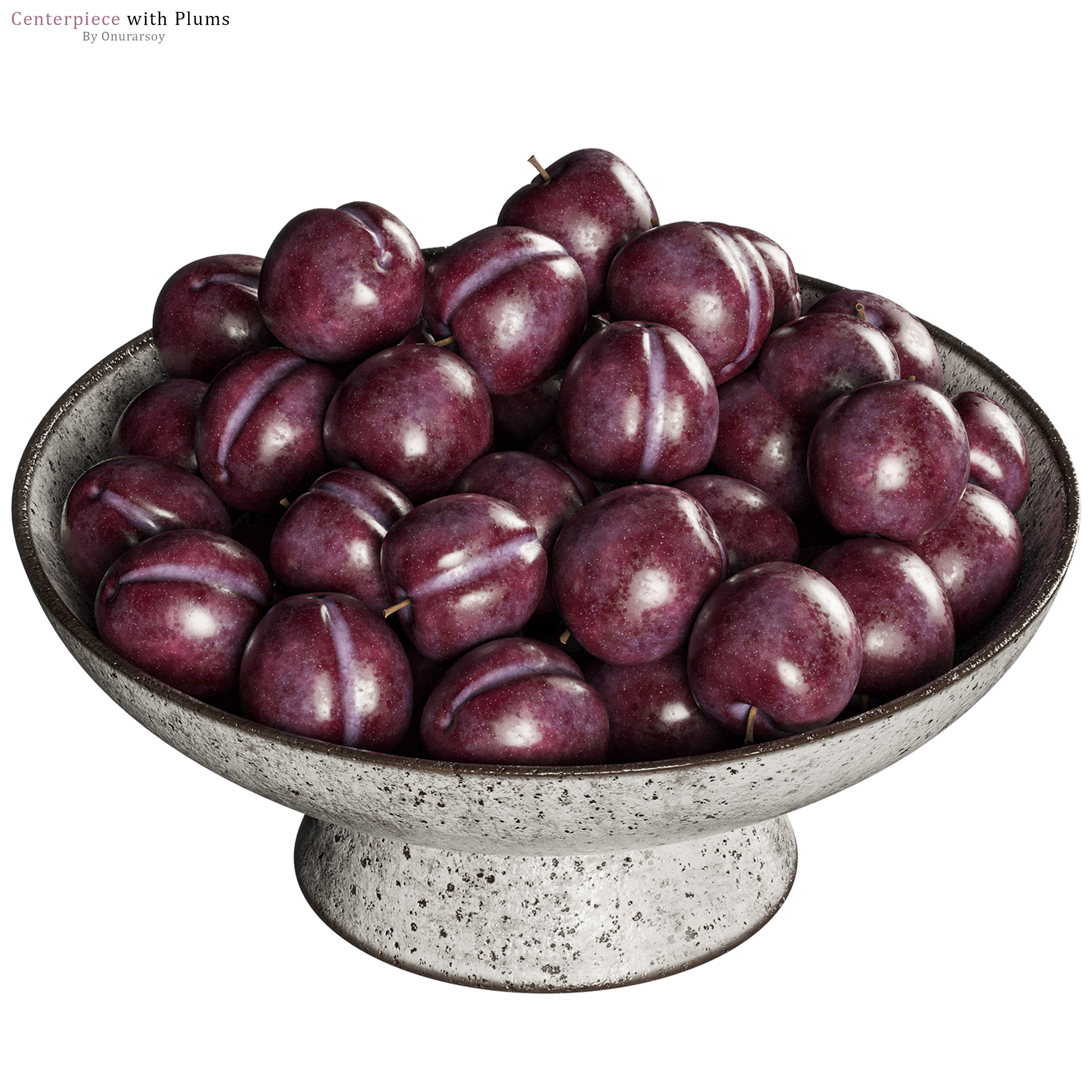 Shinola Centerpiece Bowl with Purple Plums 3D model CGTrader