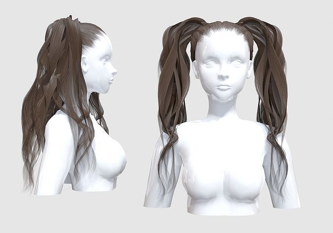 Pigtails Female Hair 3D model