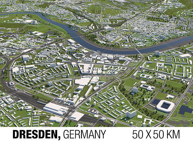 Dresden Germany 50x50km 3D City Map 3D model | CGTrader