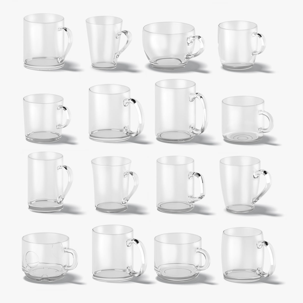 3D model 18 Glass Mug Shapes transparent cups different forms and