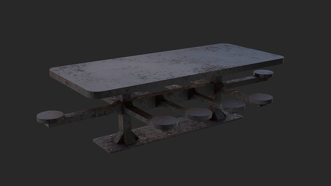 Old kitchen table for prisoners 3D Model Low-poly 3D model