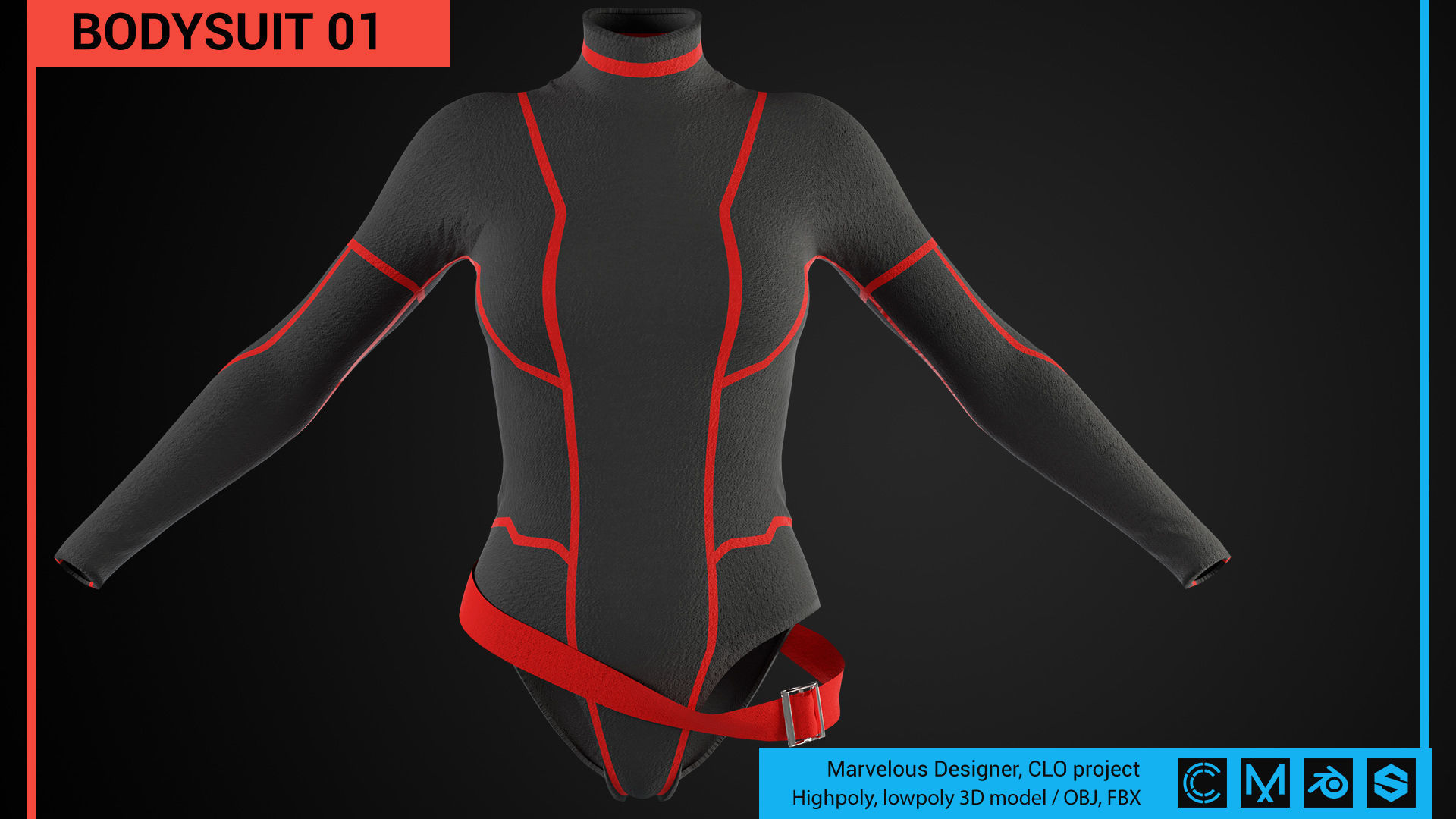 3D model Bodysuit Marvelous Designer CLO project VR / AR / low-poly ...