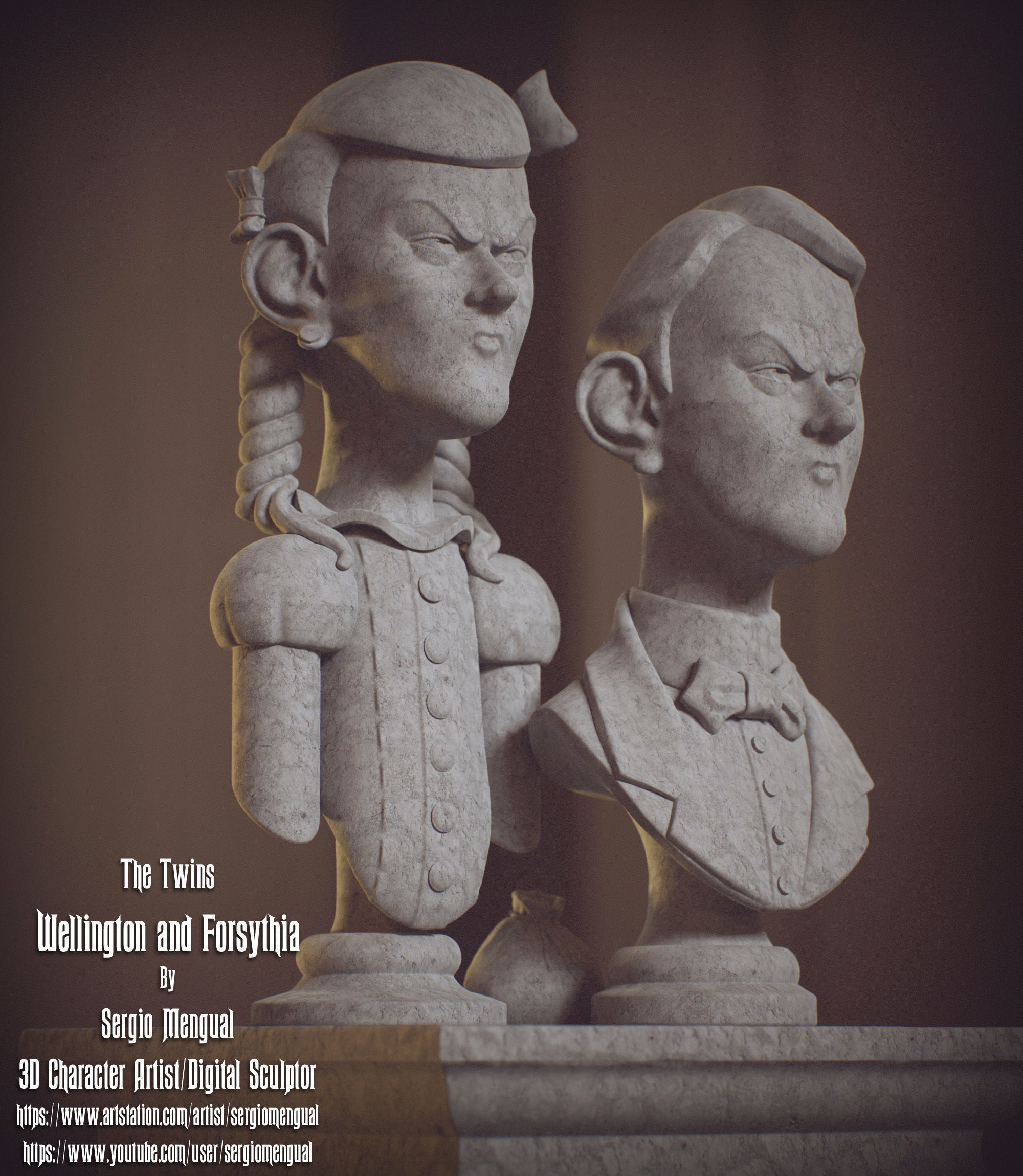 Haunted Mansion The Twins 3D Printable Busts 3D model 3D printable