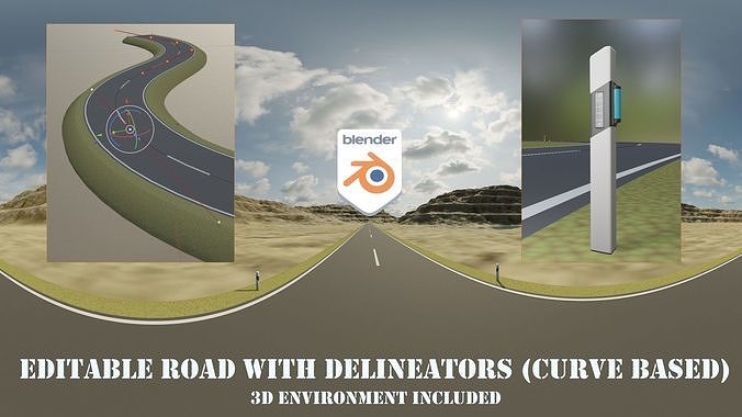 Editable Road with Delineators - Curve Based Low-poly 3D model