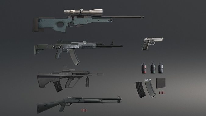 Weapons kit lowpoly Low-poly 3D model