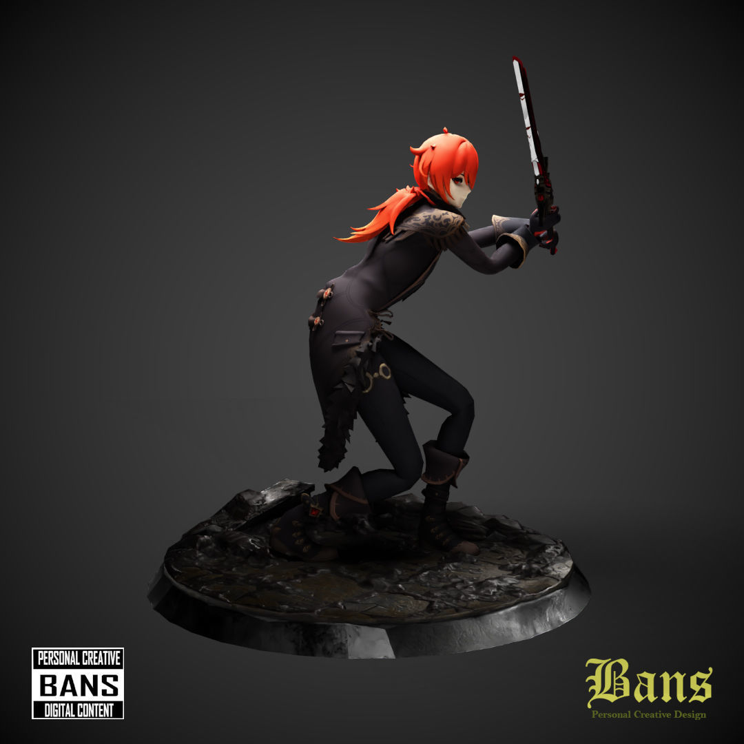 3D Print Action Figure Diluc Genshin Impact 3D model 3D printable