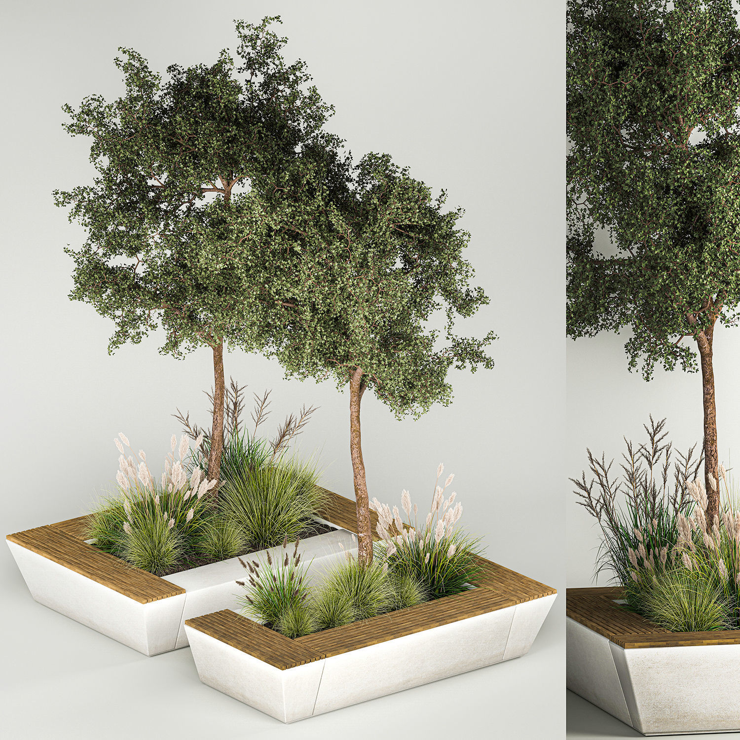 Trees for landscape design with a bench and bushes 1129 3D model | CGTrader