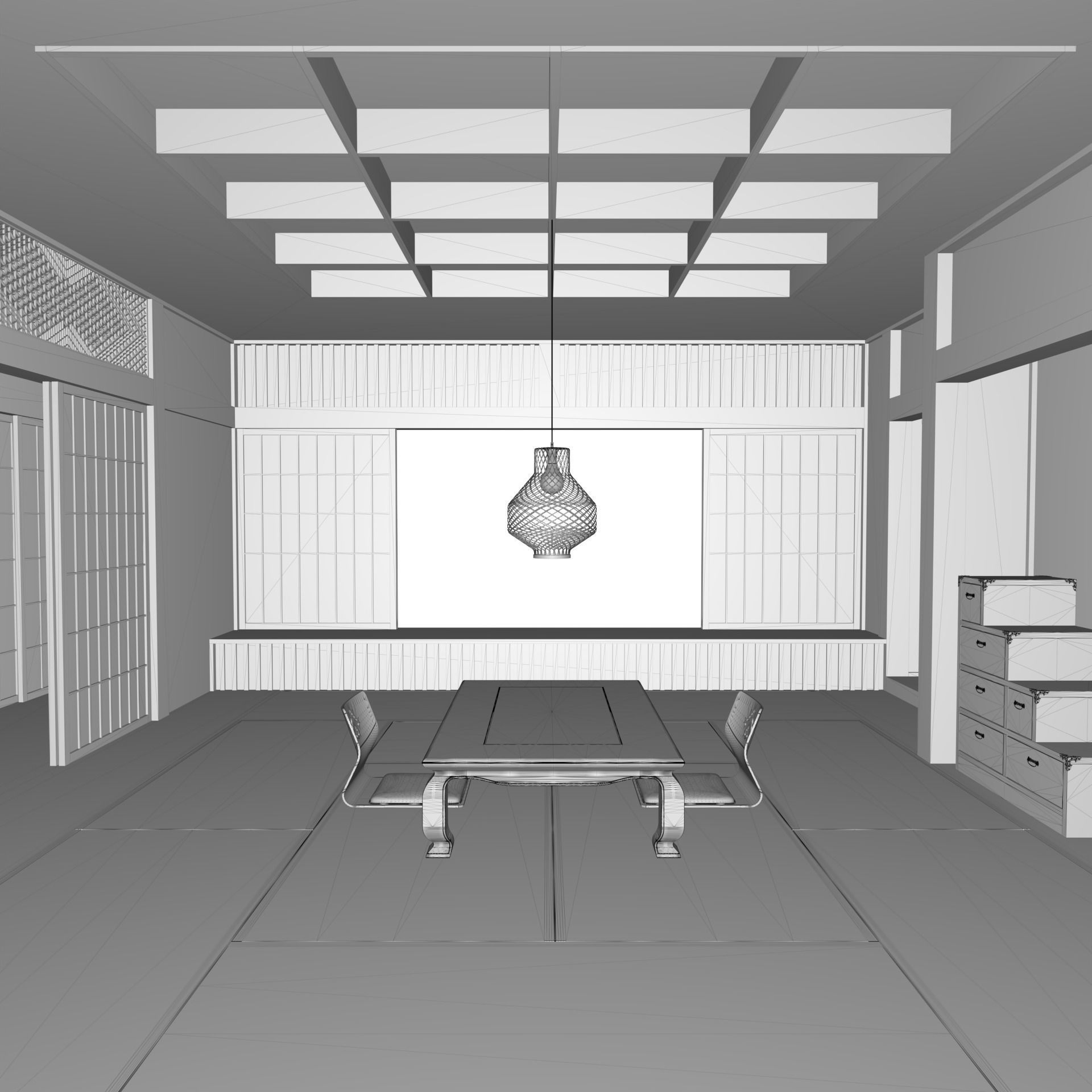 Japanesestyle living room furnitures set 3D model CGTrader