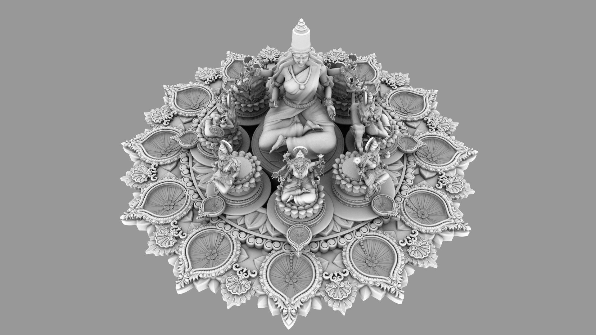 clay oil lamp ashtalakshmi 3D model CGTrader