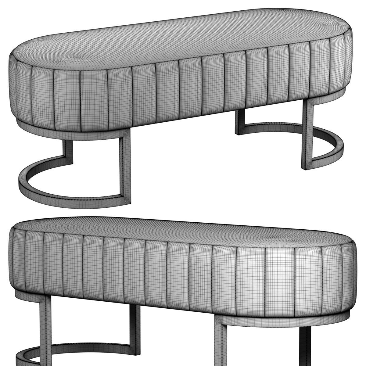 Safina Velvet Hallway Bench in Silver Gray with Gold Legs 3D model