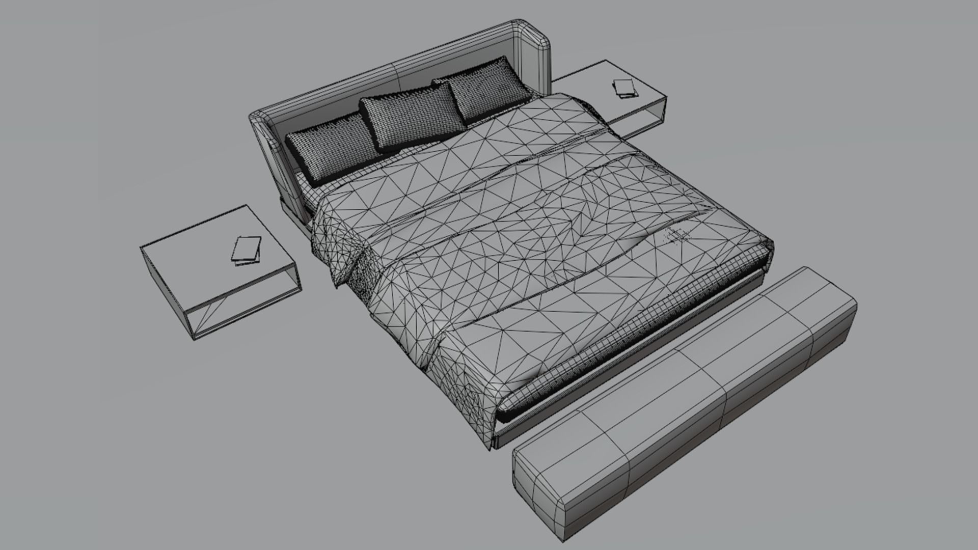 3D model The Kip bed with upholstered headboard and footboard VR / AR