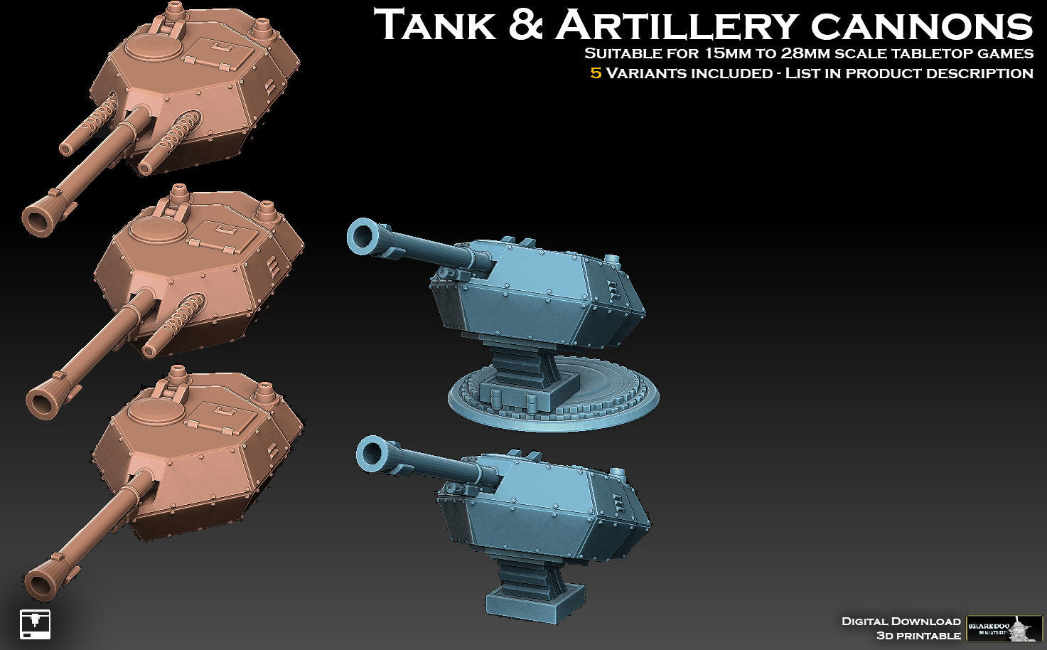 Tank And Artillery Cannons 3D model 3D printable CGTrader