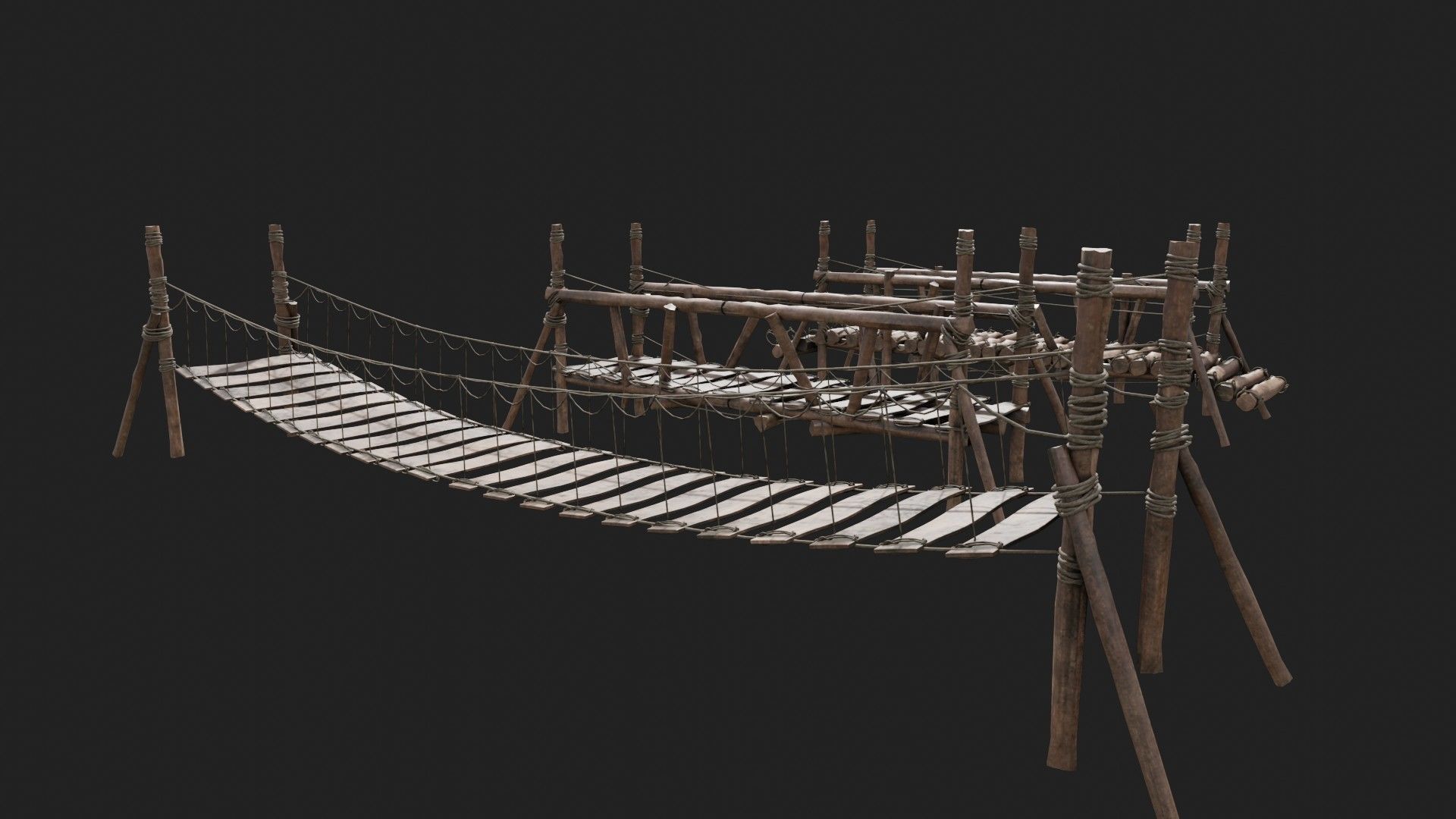 3D model medieval wooden bridges with 8k pbr textures VR / AR / low ...