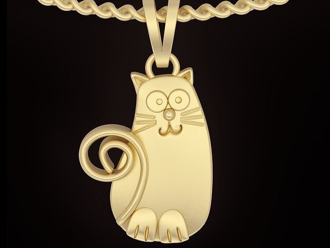 fantasy cat Pendant gold jewele Pendant Sculpture jewelry animal 3D