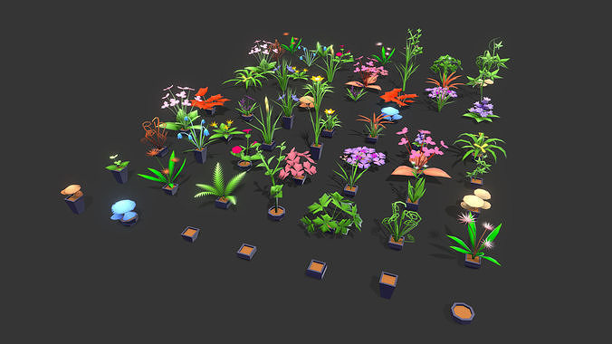 3D model Stylize Low Poly Plants and Flowers Pack VR / AR / low-poly ...
