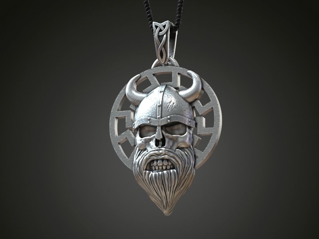 Undead viking helmet beard scandinavian black sun pendant 3D model 3D