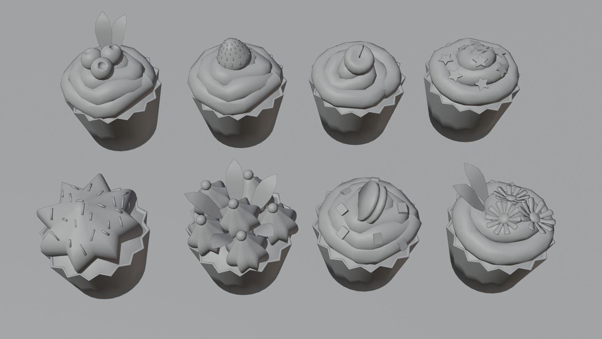 3D model Lowpoly Cupcake Set cupcakes with icing and decorations VR ...