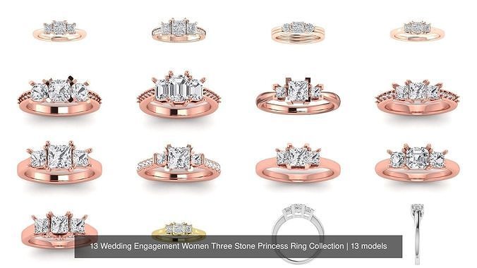 3-Piece Sterling Silver Wedding Ring Set – Princess & Round Cubic Zirconia – 2.55 CT (Mabella)
