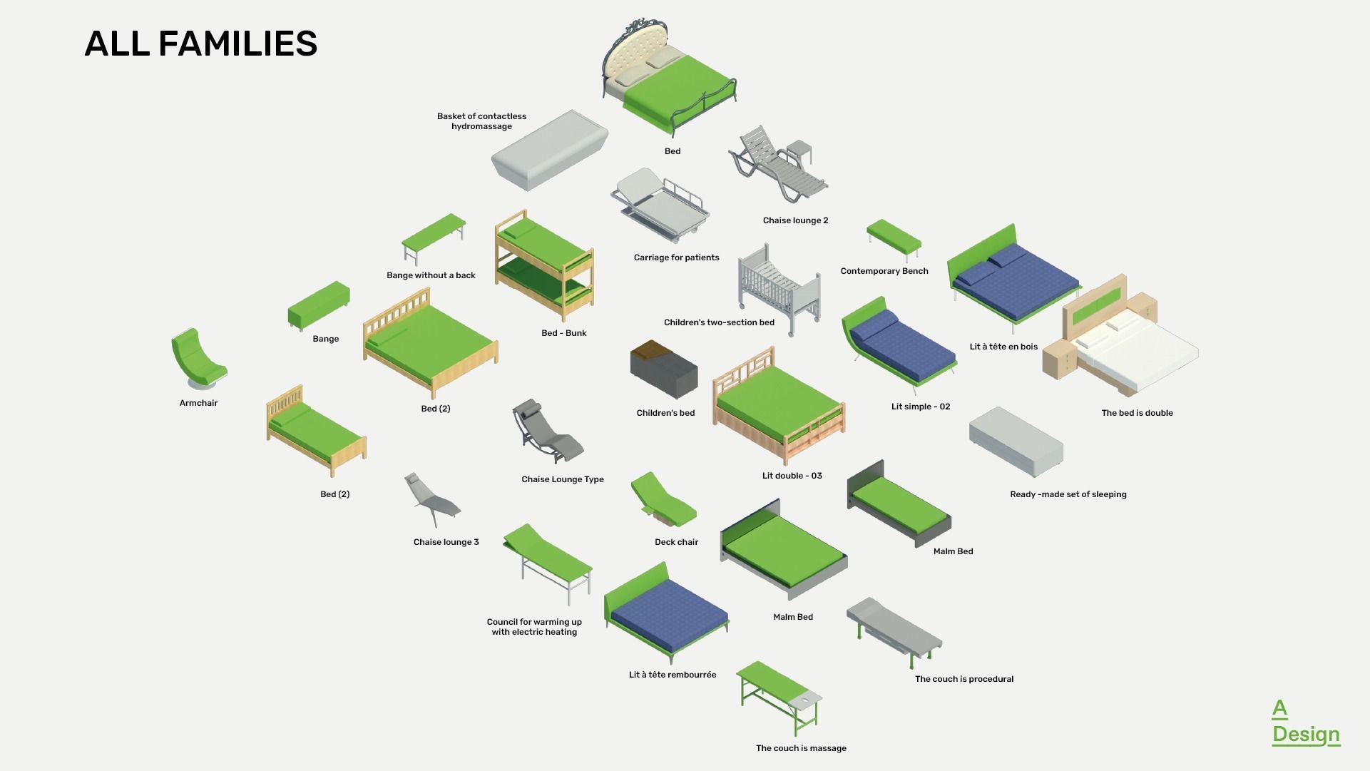 Beds Pack of revit families 3D model CGTrader