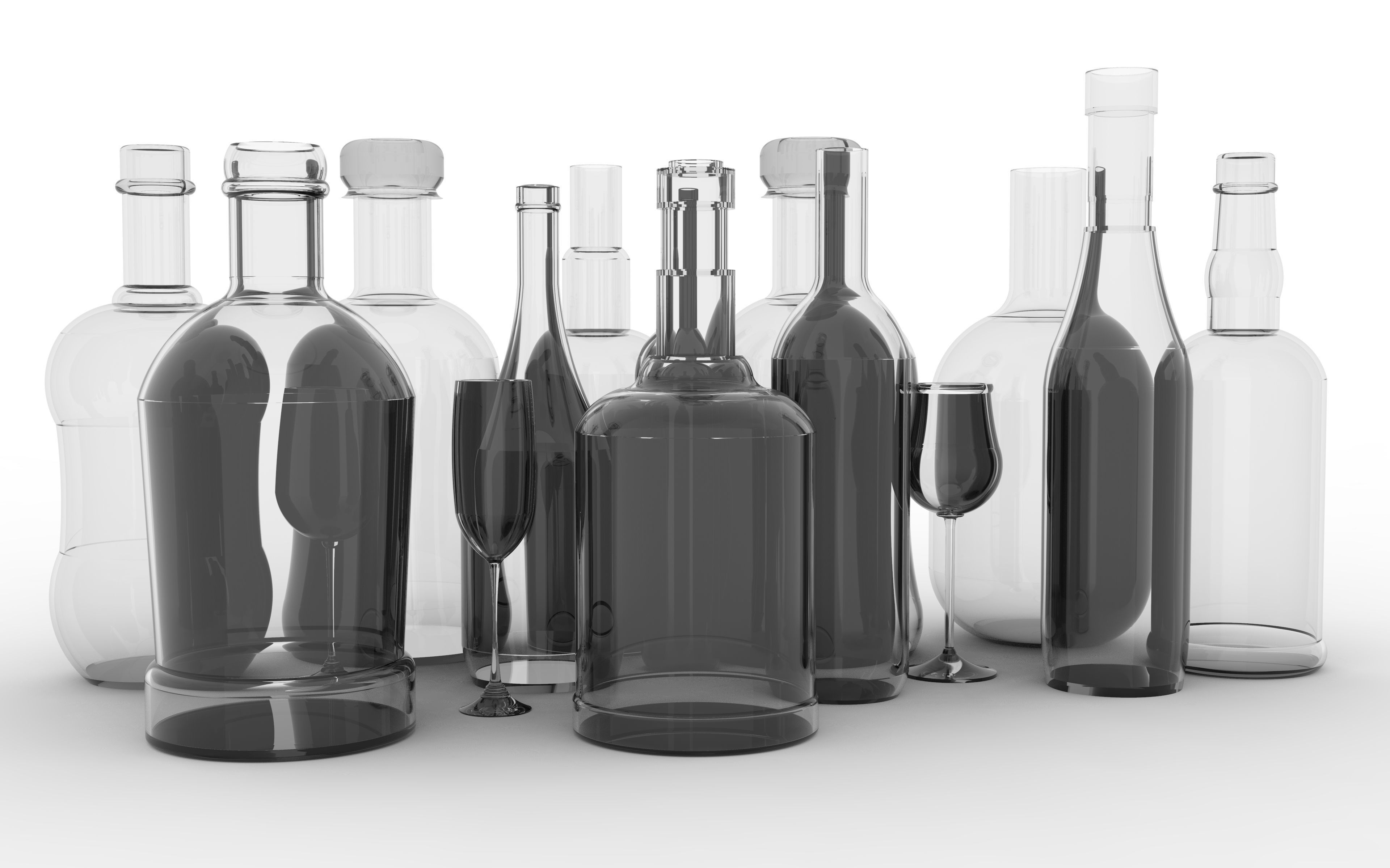 3D model DIFFERENT TYPES OF GLASS BOTTLES VR / AR / lowpoly CGTrader