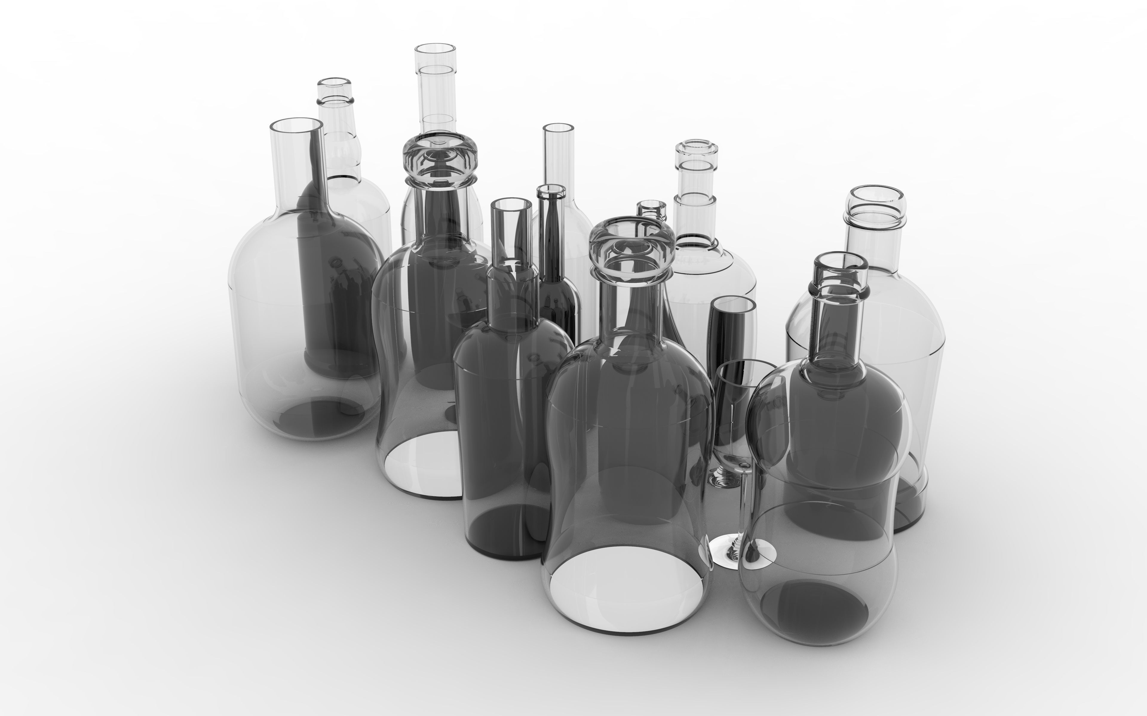 3D model DIFFERENT TYPES OF GLASS BOTTLES VR / AR / lowpoly CGTrader