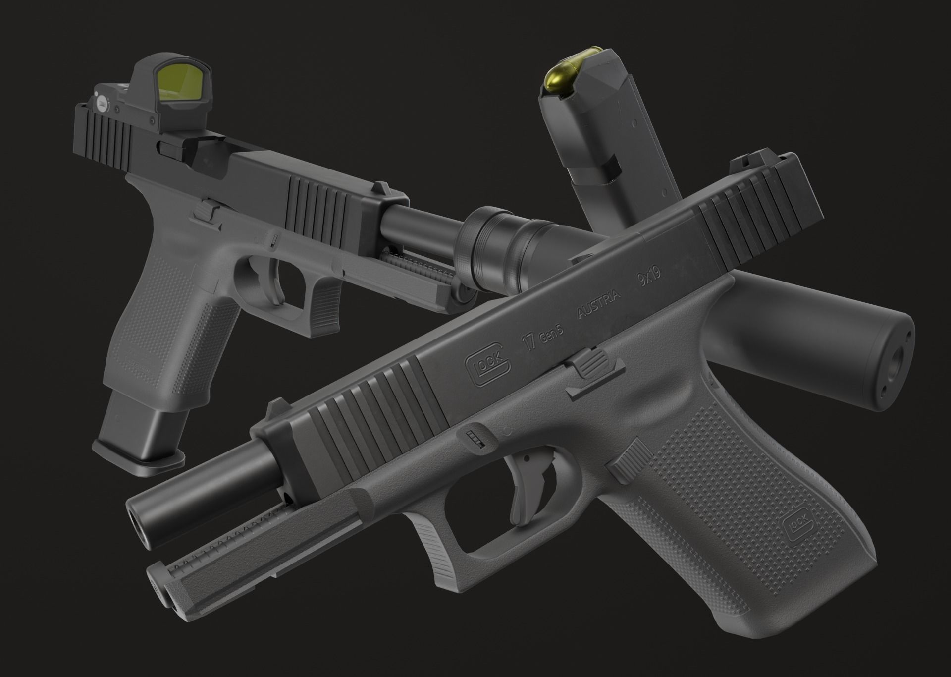3D model GLOCK 17 Gen5 MOS with attachments VR / AR / low-poly | CGTrader