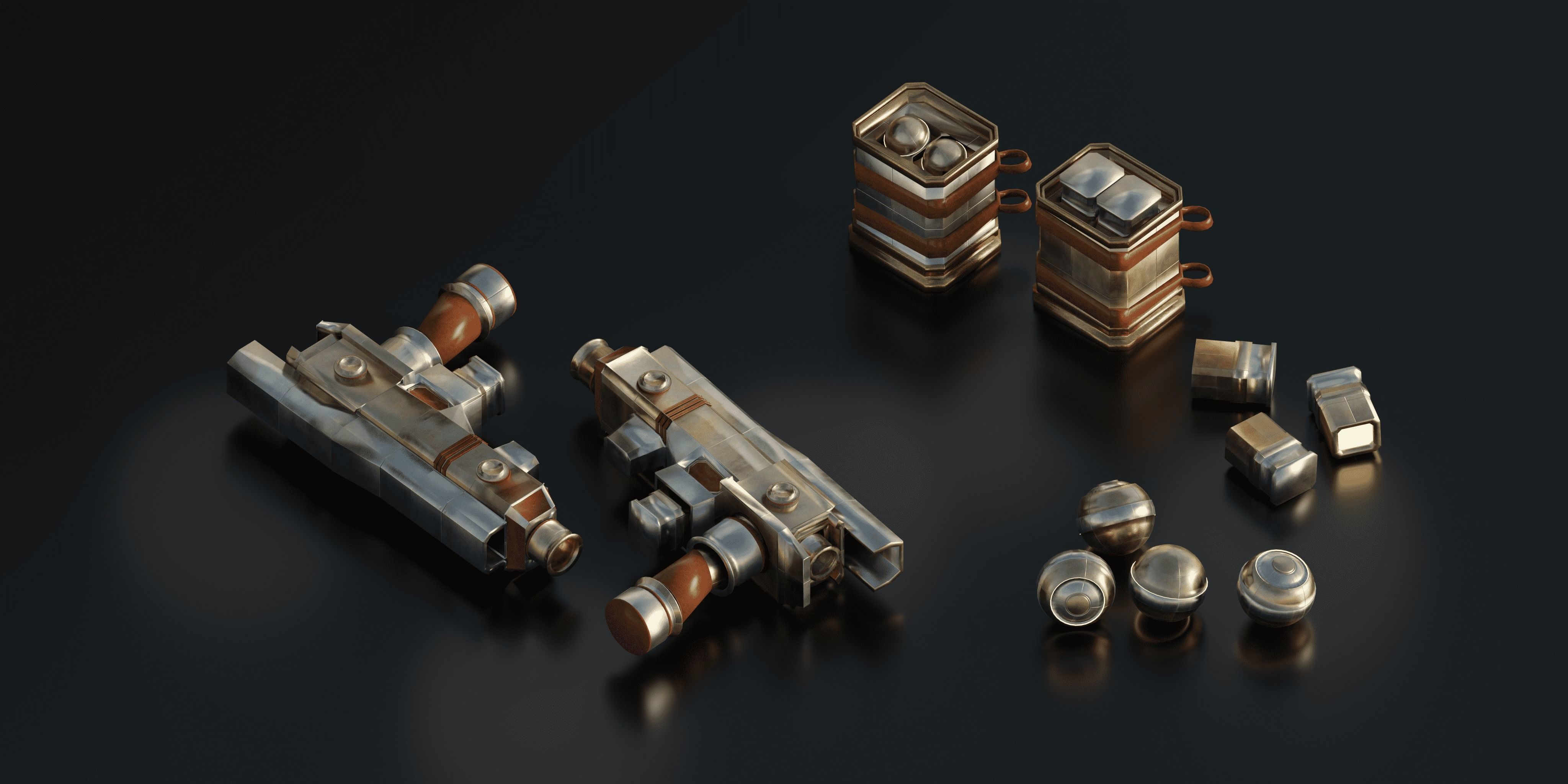 3D model Retro Sci fi blaster grenade ammo box props pack Low poly PBR ...