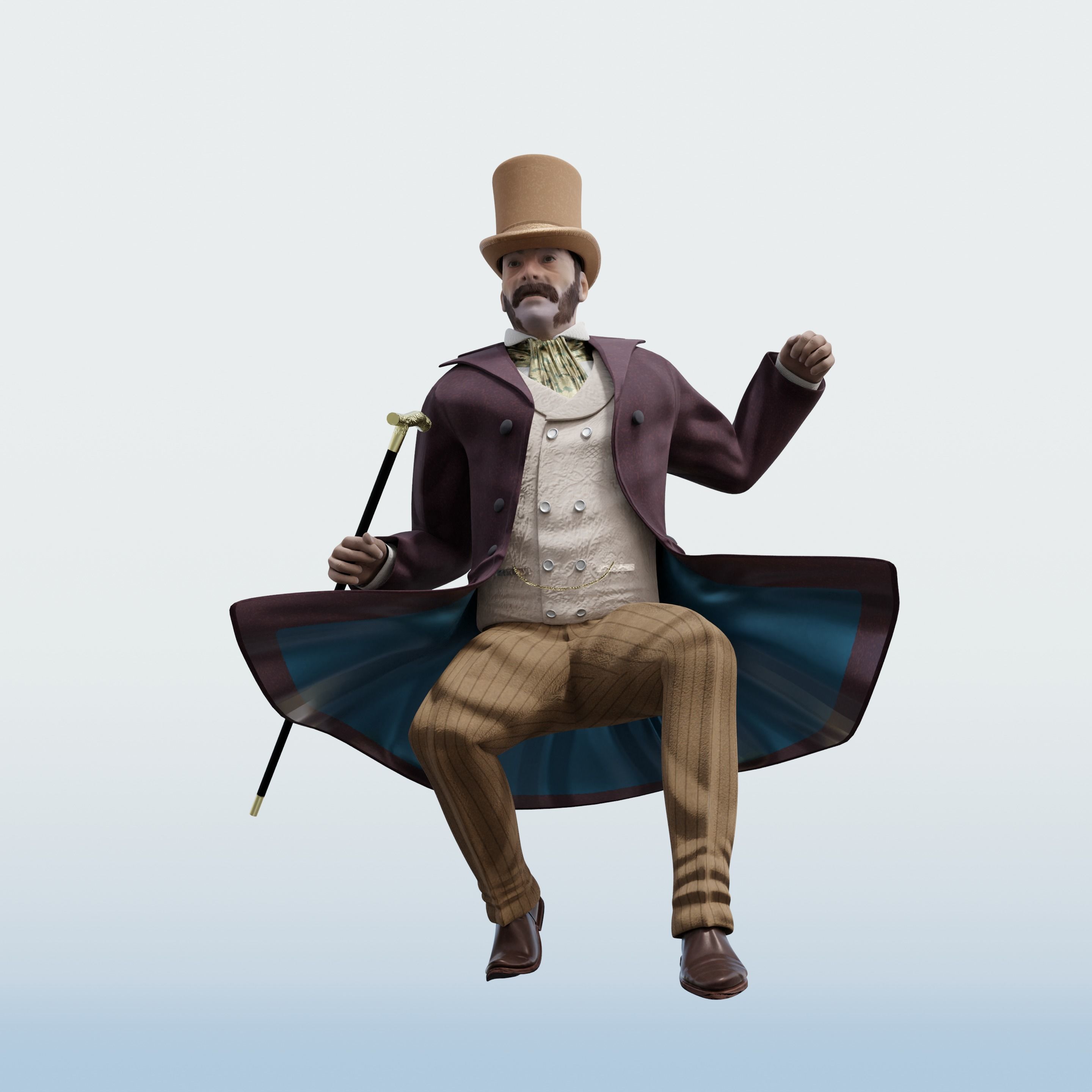 3D model BLENDER Victorian Gent Rigged one model 2 versions VR