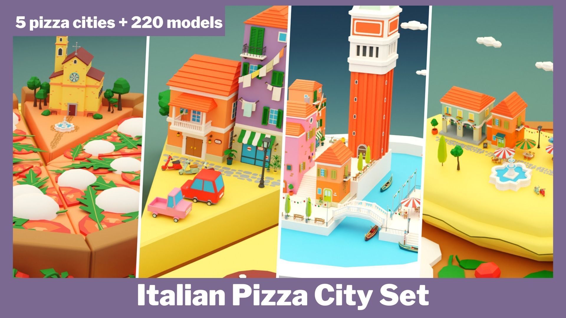 3D model Italian Pizza City Set Exteriors VR / AR / lowpoly CGTrader