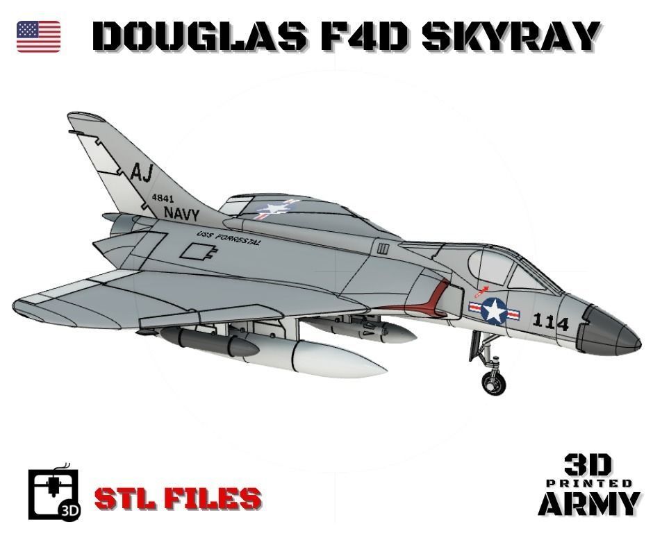 DOUGLAS F4D SKYRAY- 3D printed scale model - STL files 3D model 3D ...