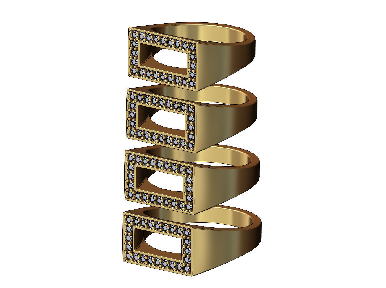 Diamond open rectangular top ring US sizes 6to9 3D model 3D printable ...