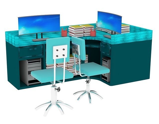 COMPUTER TABLE WITH CHAIRS 3D model CGTrader