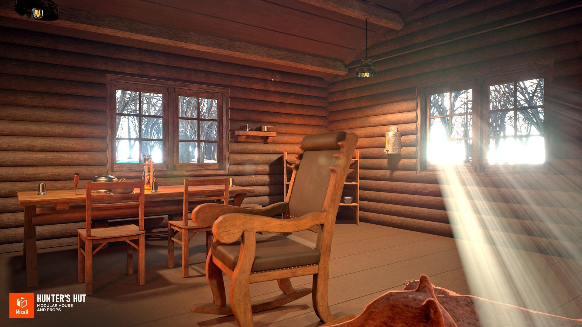 Hunters hut modular house and props 3D model CGTrader