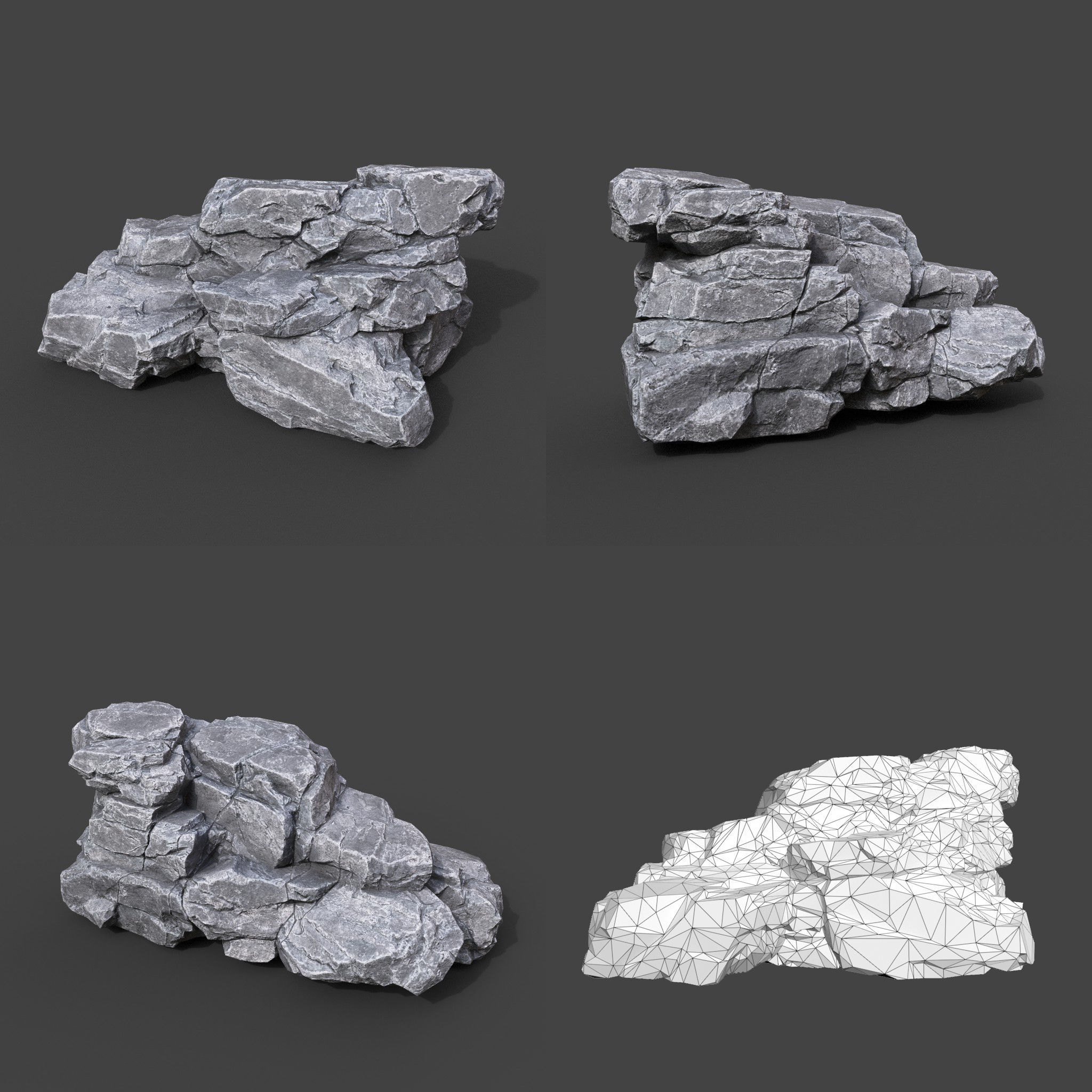 3D model Low Poly Gray Rock Formation 221219 - Ultra HD 16K Texture VR ...