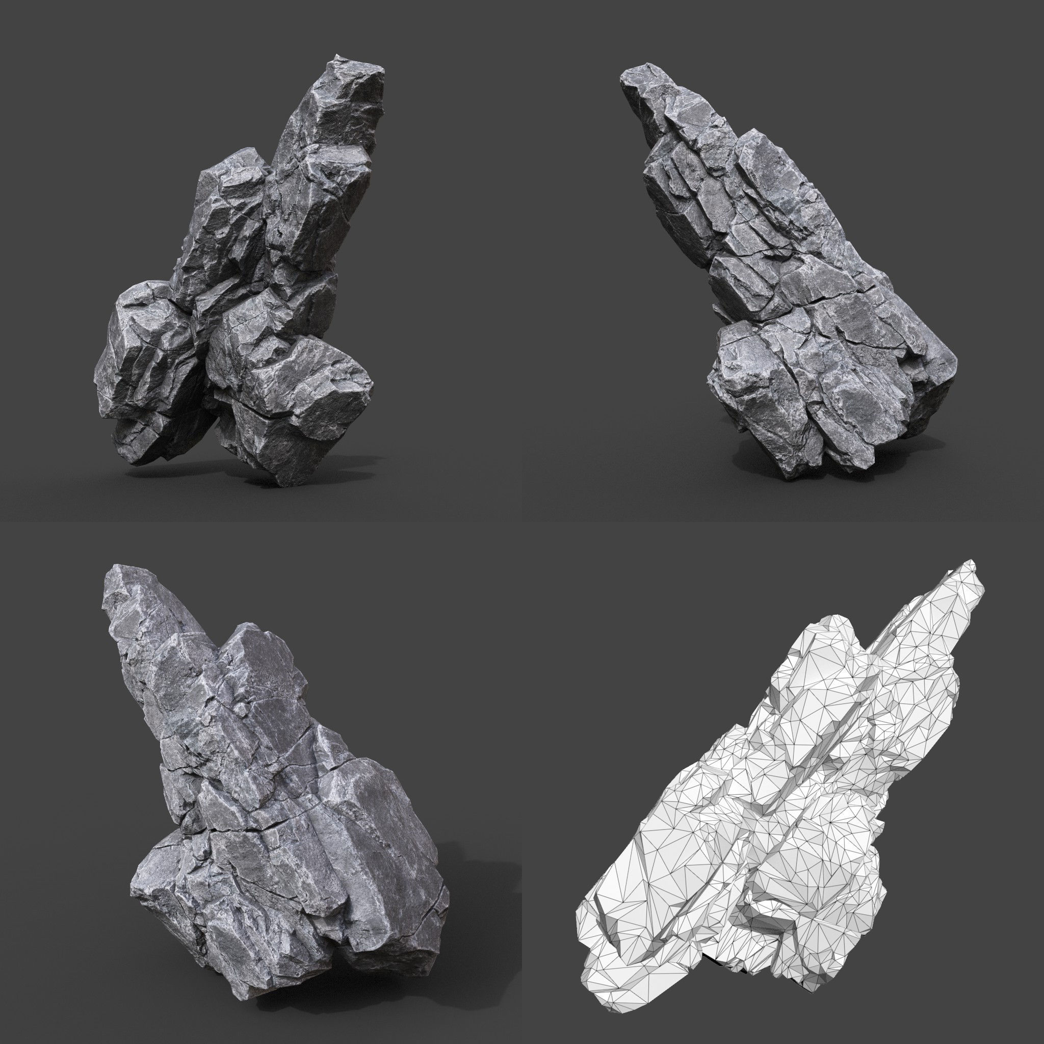3D model Low Poly Gray Rock Formation 221219 - Ultra HD 16K Texture VR ...