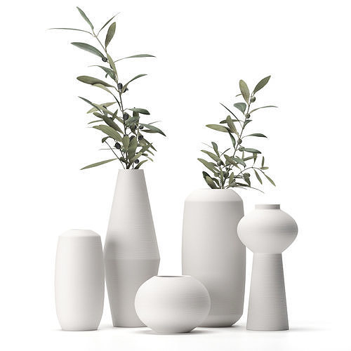 Olive branches in a vase set1 3D model CGTrader