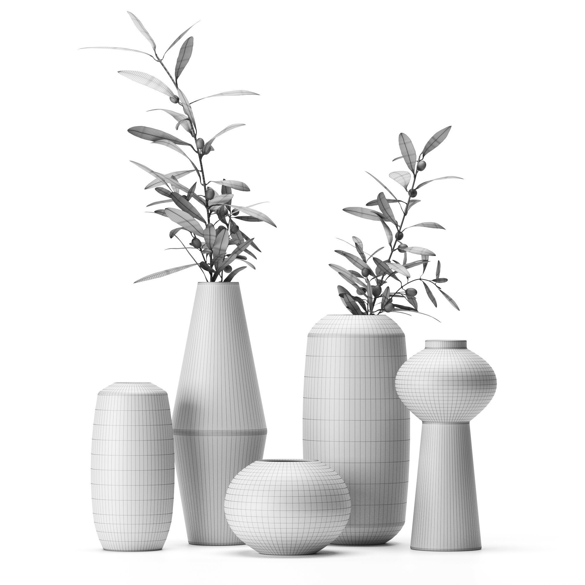 Olive branches in a vase set1 3D model CGTrader