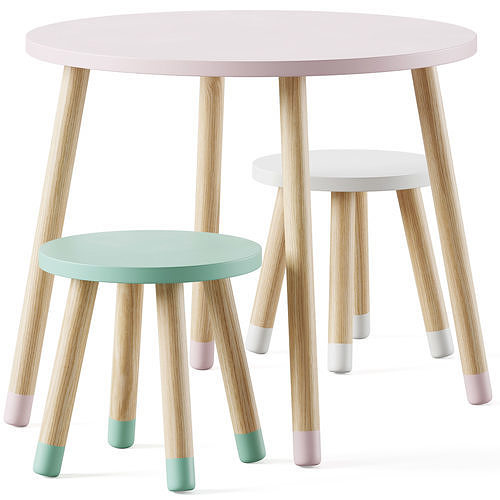 Round childrens table and chairs by Sklum 3D model CGTrader